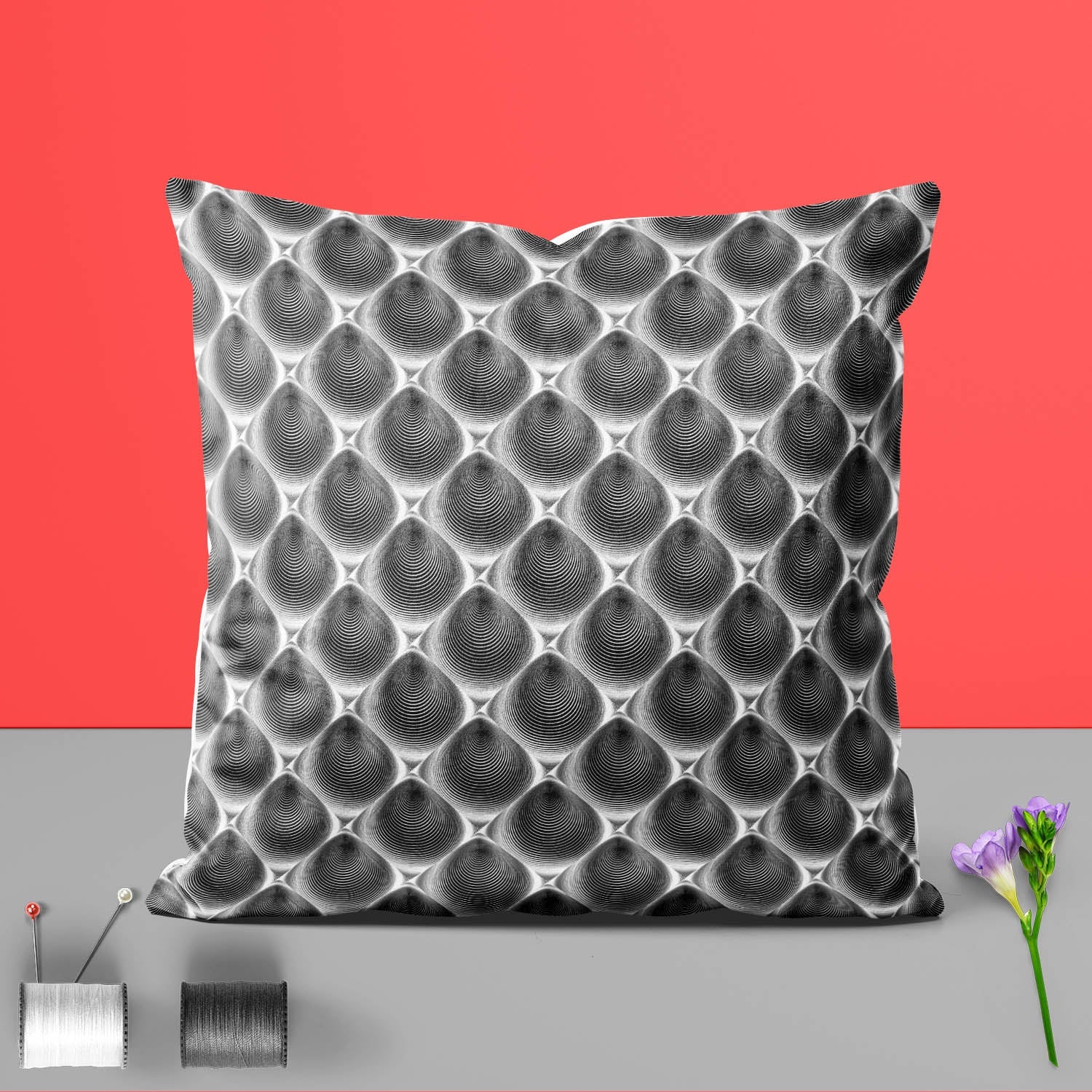 Monochrome Cone Illusion Cushion Cover Throw Pillow