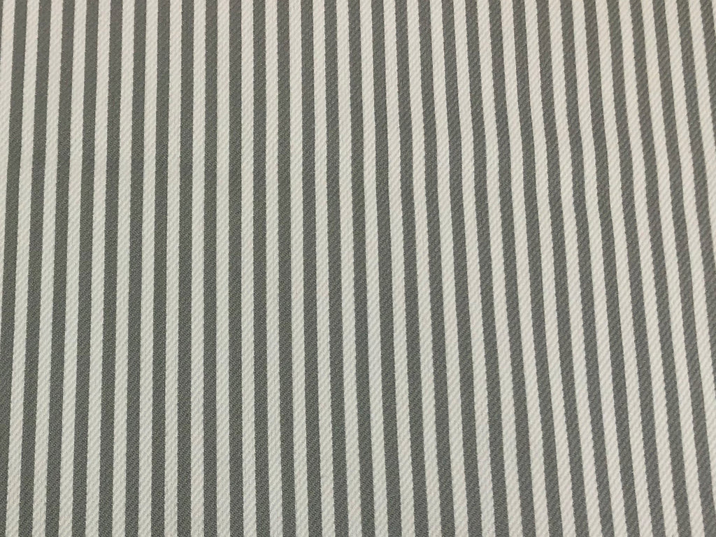 Designer Grey White Water & Stain Resistant Indoor Outdoor Nautical Stripe Upholstery Drapery Fabric