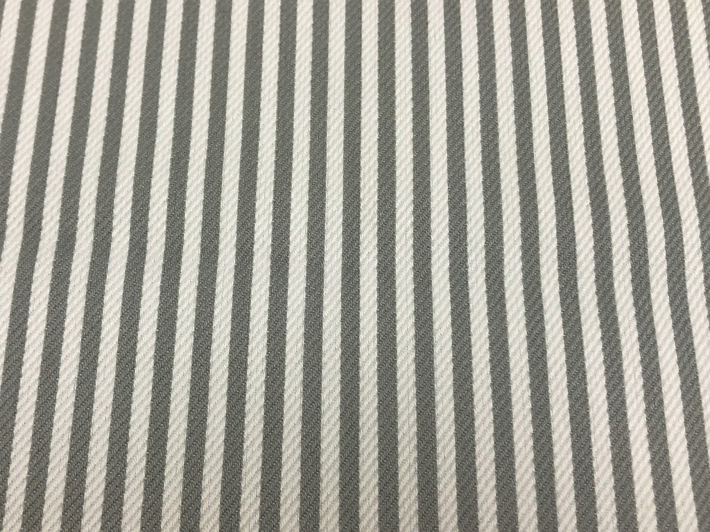 Designer Grey White Water & Stain Resistant Indoor Outdoor Nautical Stripe Upholstery Drapery Fabric