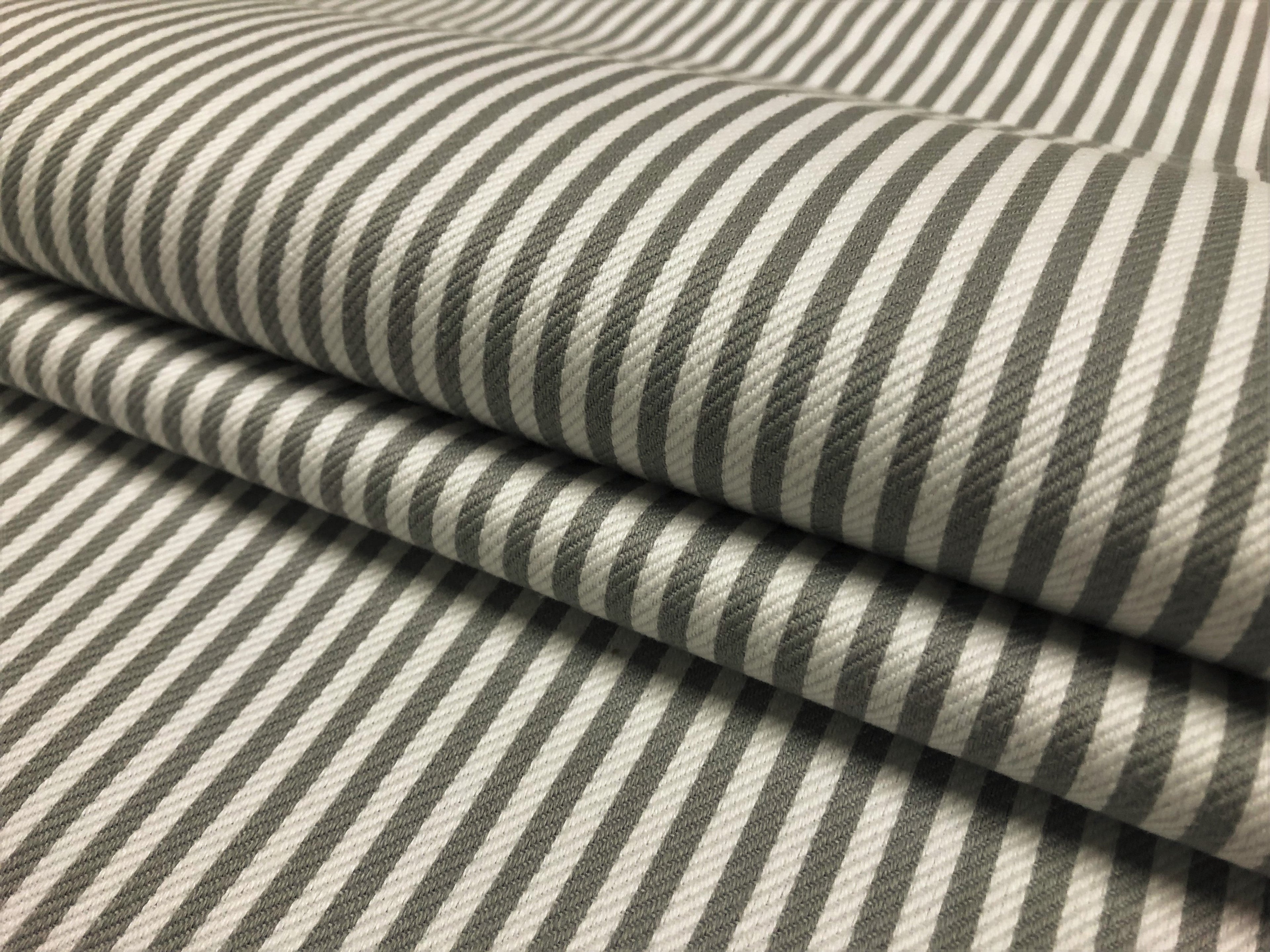 Designer Grey White Water & Stain Resistant Indoor Outdoor Nautical Stripe Upholstery Drapery Fabric