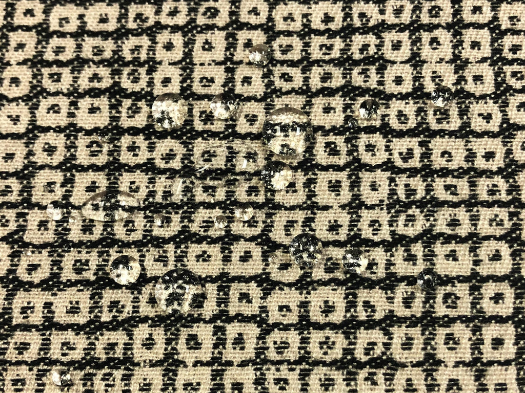 Designer Water & Stain Resistant Solution Dyed Acrylic Black Beige Geometric Abstract Upholstery Drapery Fabric