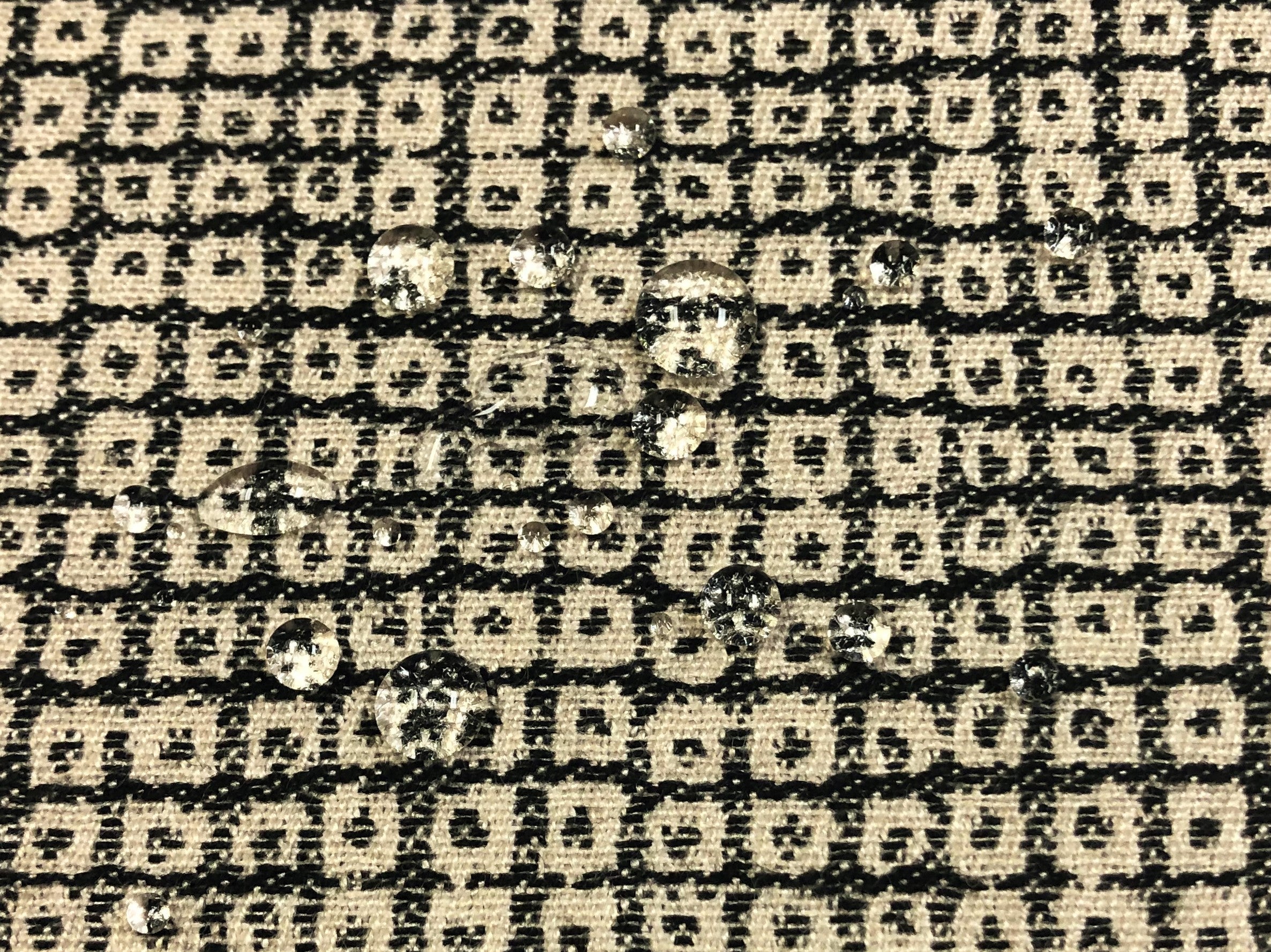 Designer Water & Stain Resistant Solution Dyed Acrylic Black Beige Geometric Abstract Upholstery Drapery Fabric