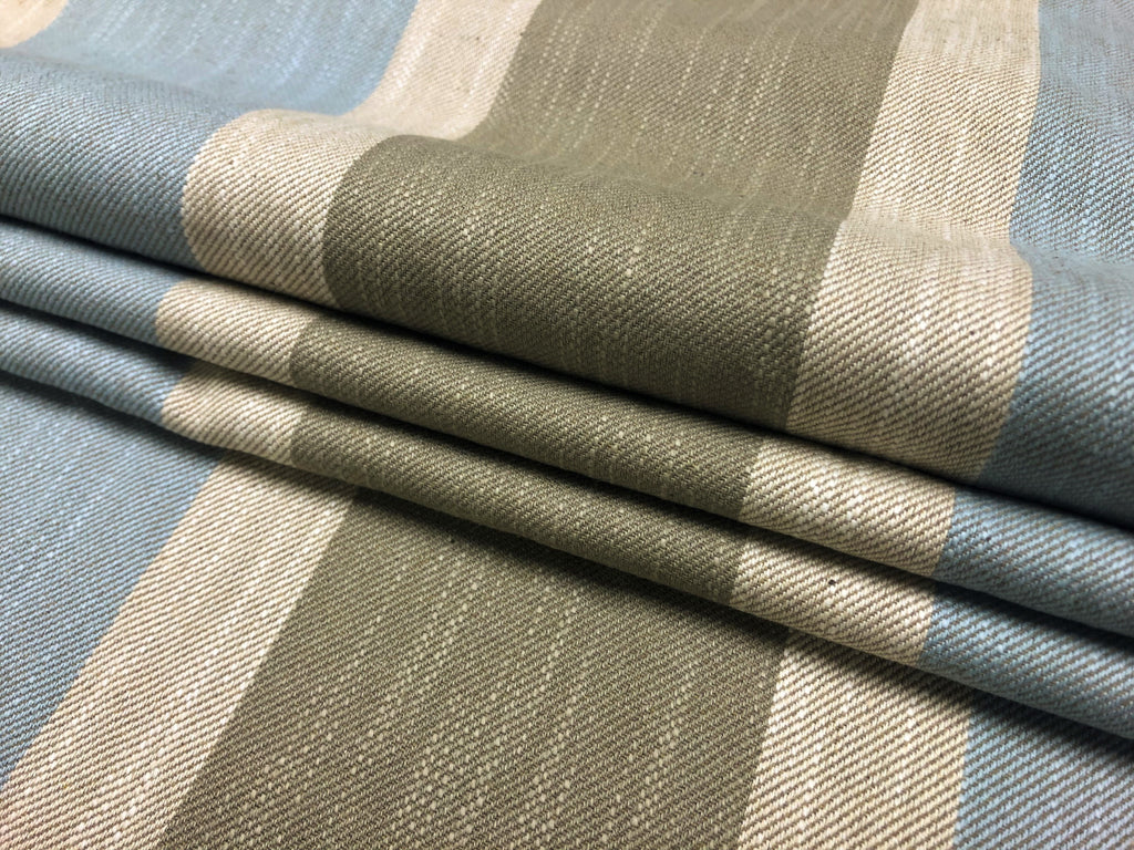 Castel de Maison Rita Cotton Linen Beige Brown Blue Nautical Stripe Upholstery Drapery Fabric