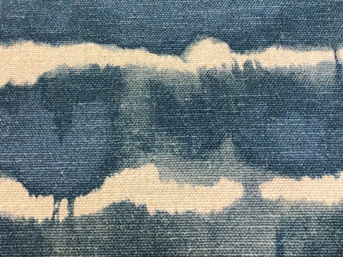 1.5 Yd Designer Linen Viscose Navy Blue Beige Abstract Stripe Upholstery Drapery Fabric