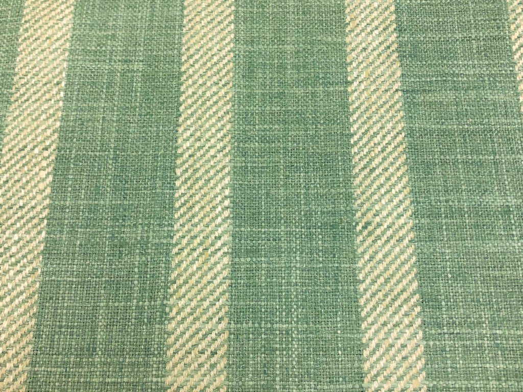 Designer Reversible Pure Linen Seafoam Aqua Green Cream Stripe Upholstery Drapery Fabric