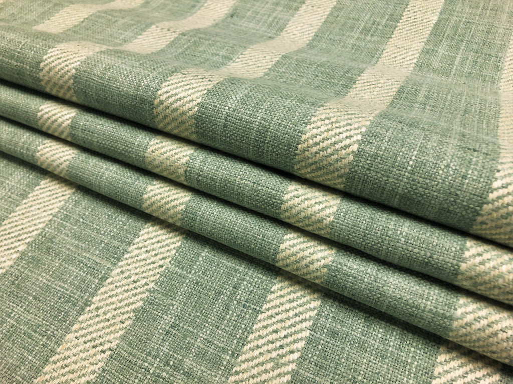 Designer Reversible Pure Linen Seafoam Aqua Green Cream Stripe Upholstery Drapery Fabric