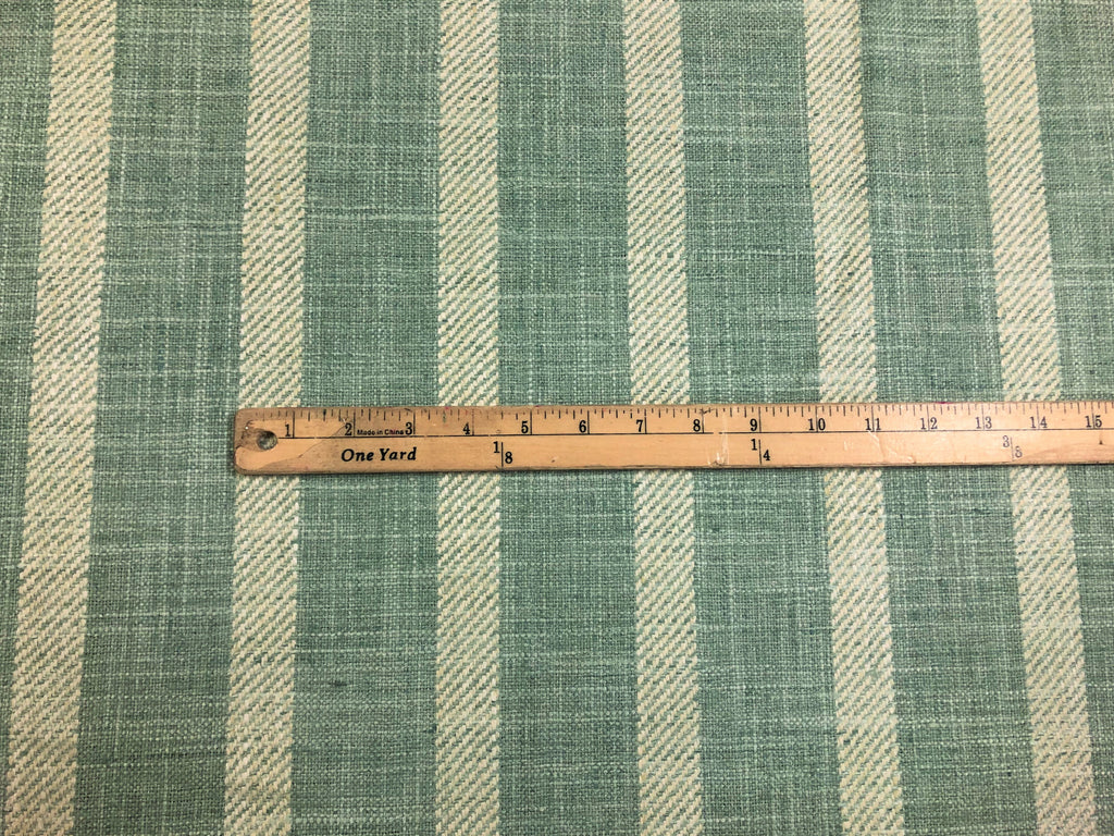 Designer Reversible Pure Linen Seafoam Aqua Green Cream Stripe Upholstery Drapery Fabric