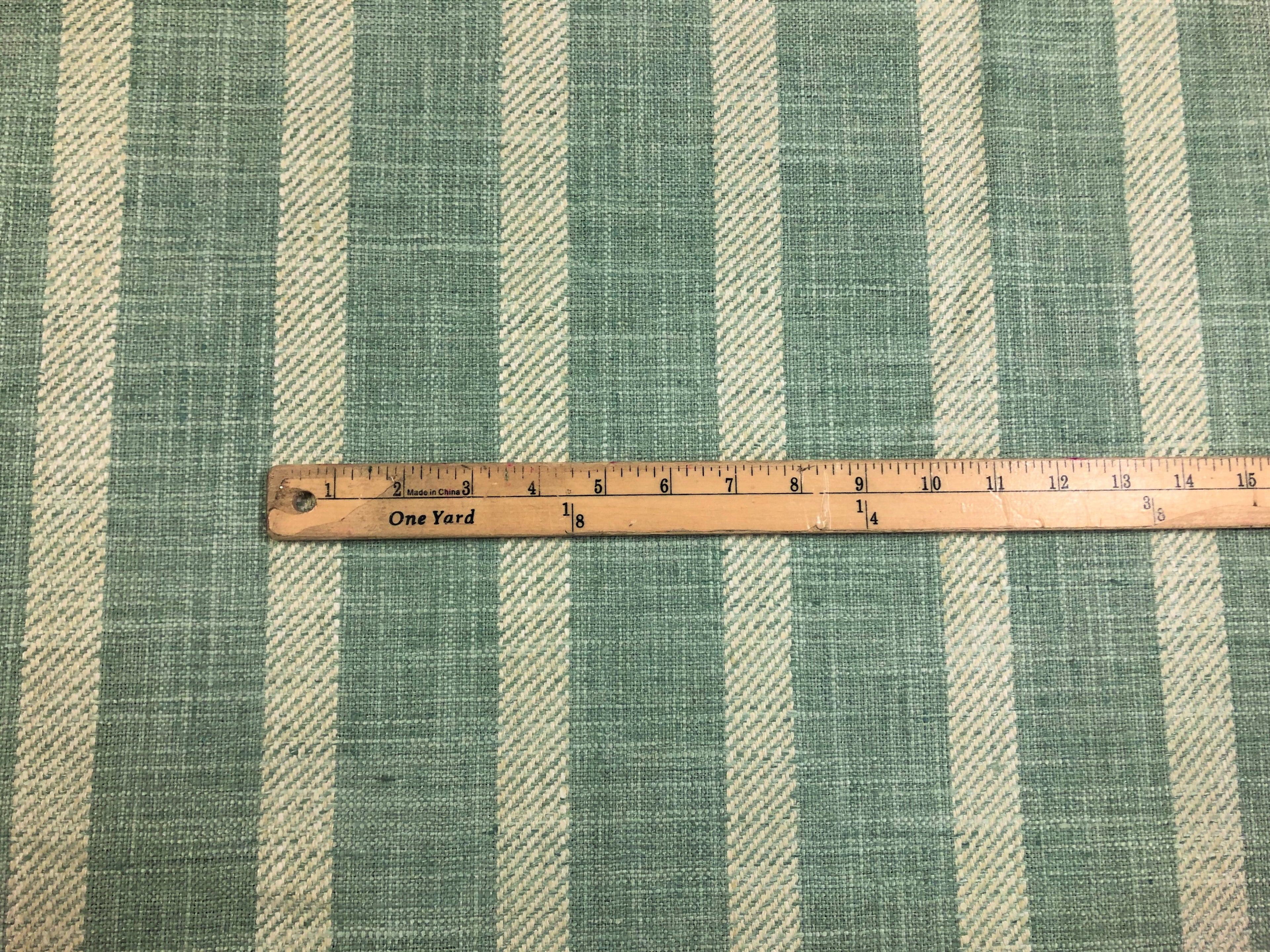 Designer Reversible Pure Linen Seafoam Aqua Green Cream Stripe Upholstery Drapery Fabric